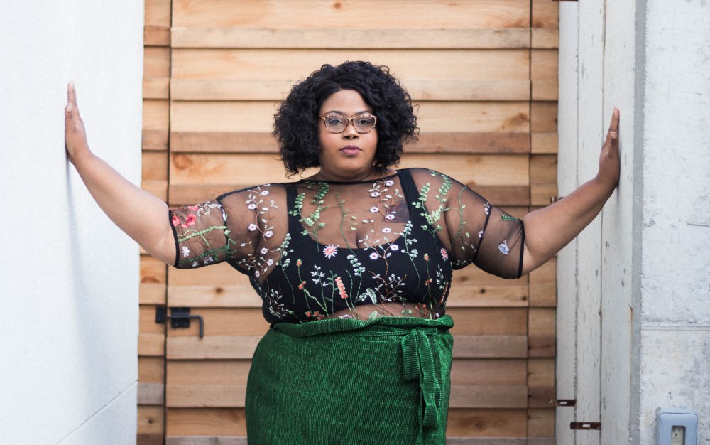 Sheer Plus size top from Shein is the trendiest holiday dress this year. http://FinesseCurves.com
